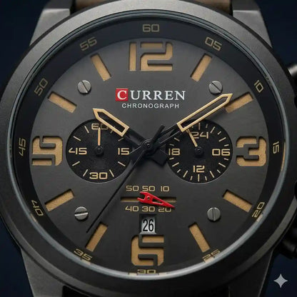 Dial Curren 8314 Negro Café cronógrafo con subdiales y agujas luminosas para hombre