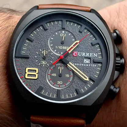 Dial Curren 8324 Negro Café cronógrafo con subdiales y agujas luminosas para hombre