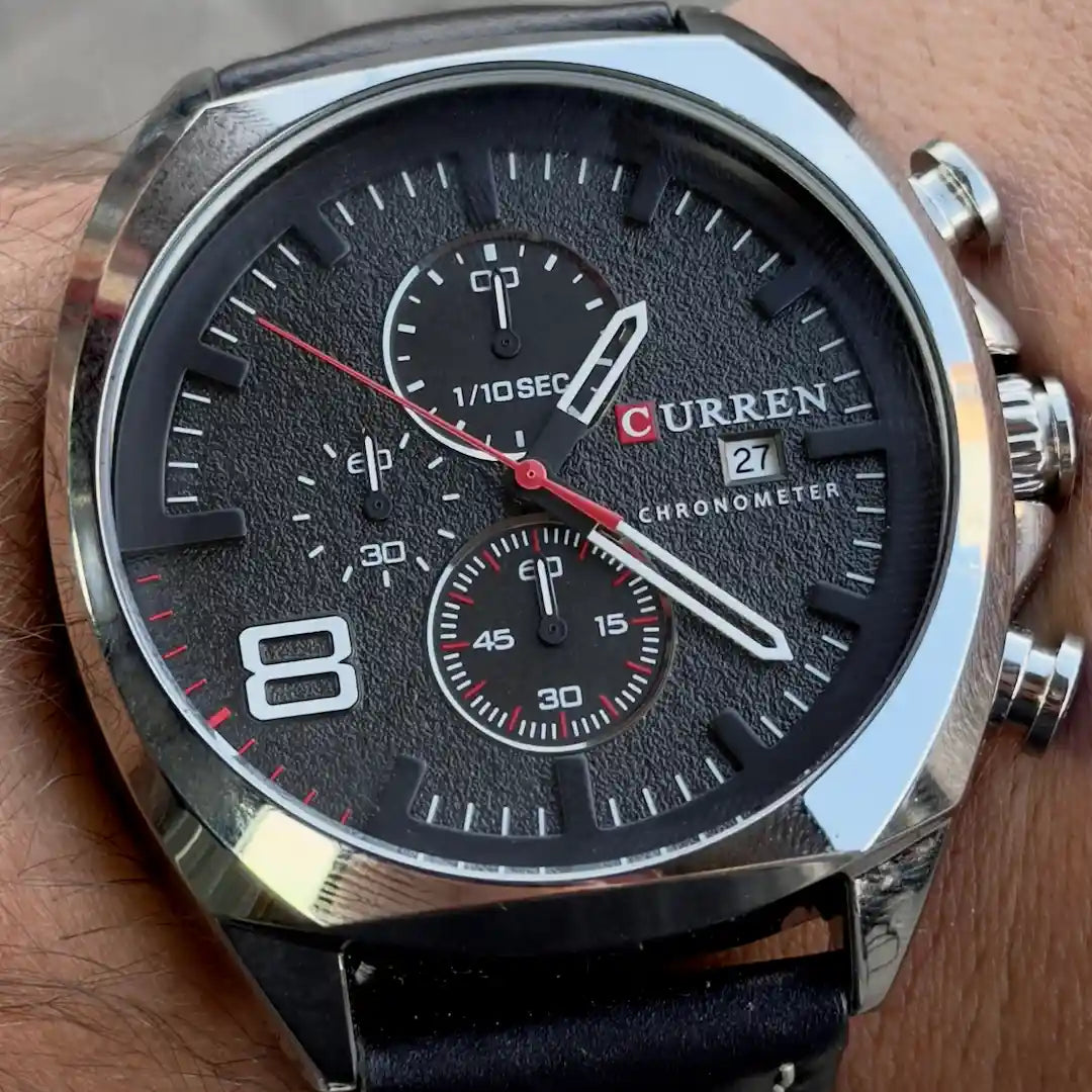 Dial Curren 8324 Negro Negro cronógrafo con subdiales y agujas luminosas para hombre