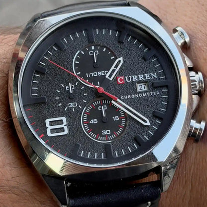 Dial Curren 8324 Negro Negro cronógrafo con subdiales y agujas luminosas para hombre
