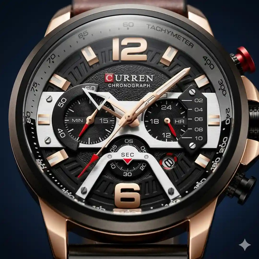 Dial Curren 8329 Cobre Café cronógrafo con subdiales y agujas luminosas para hombre