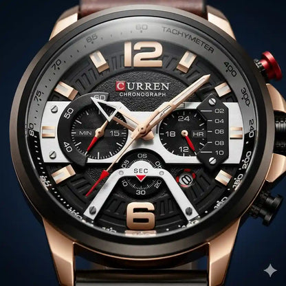 Dial Curren 8329 Cobre Café cronógrafo con subdiales y agujas luminosas para hombre
