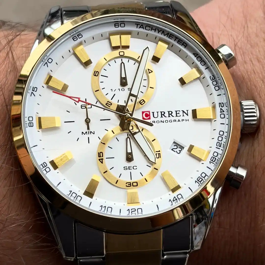 Dial Curren 8445 bicolor cronógrafo con subdiales y agujas luminosas para hombre