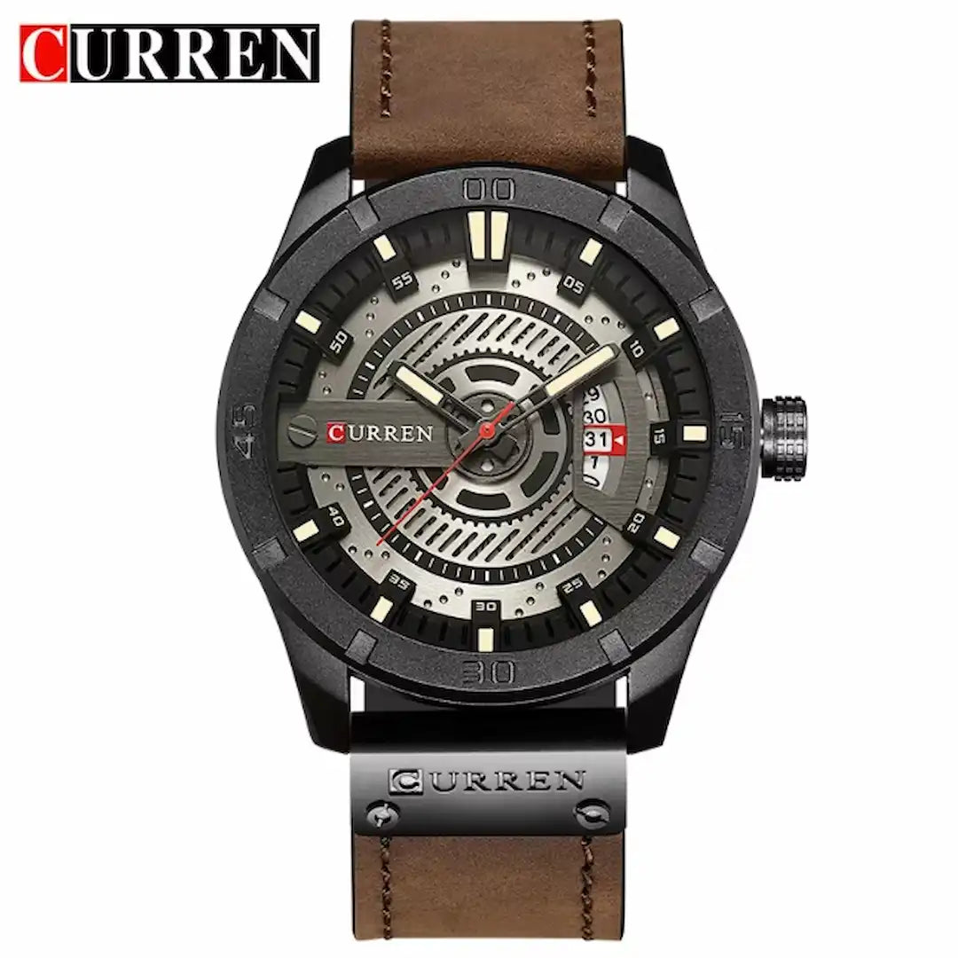 Reloj Curren 8301 café negro calendario original para hombre cuero