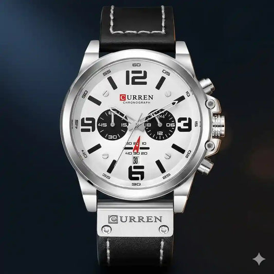 Reloj Curren 8314 Blanco Negro cronógrafo original para hombre cuero