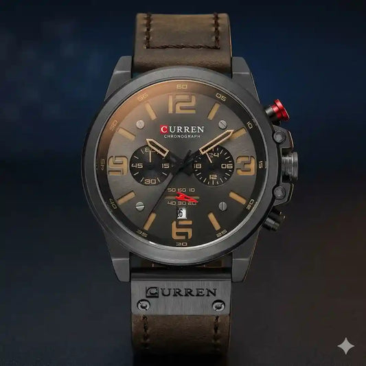 Reloj Curren 8314 Negro Café cronógrafo original para hombre cuero