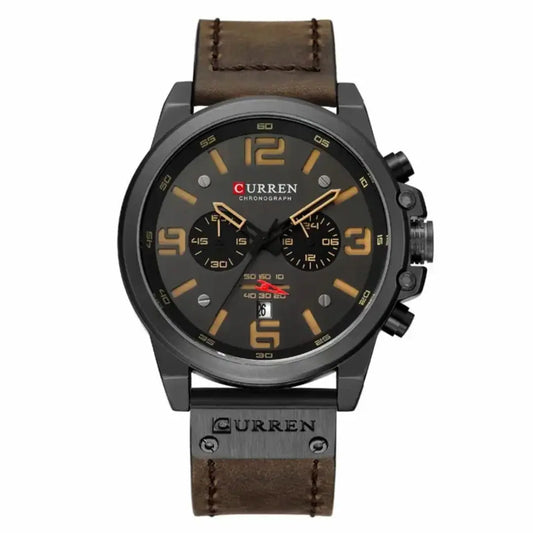 Reloj Curren 8314 Negro Café cronógrafo original para hombre en cuero 