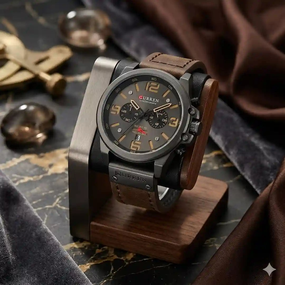 Reloj Curren 8314 Negro Café cronógrafo presentación de lujo para hombre