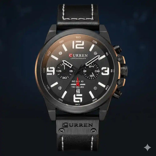 Reloj Curren 8314 Negro Negro cronógrafo original para hombre cuero