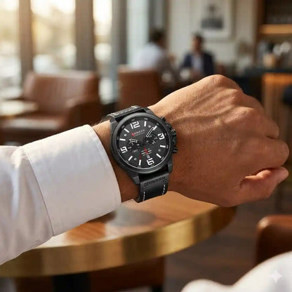 Reloj Curren 8314 Negro Negro puesto en muñeca hombre look casual elegante