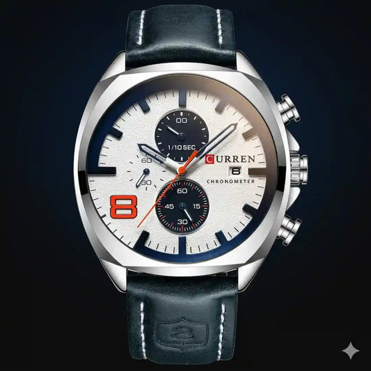 Reloj Curren 8324 Blanco Azul cronógrafo original para hombre cuero
