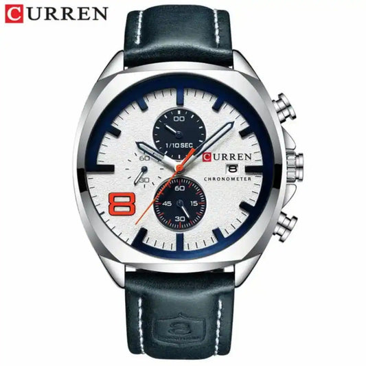 Reloj Curren 8324 Blanco Negro cronógrafo original para hombre acero inoxidable