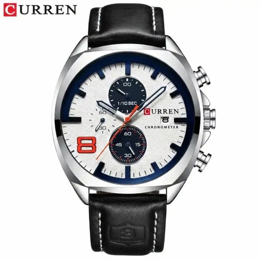 Reloj Curren 8324 Blanco Negro cronógrafo original para hombre acero inoxidable