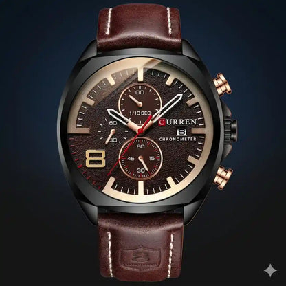Reloj Curren 8324 Café Café cronógrafo original para hombre cuero