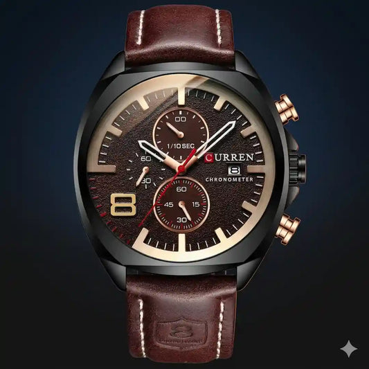 Reloj Curren 8324 Café Café cronógrafo original para hombre cuero