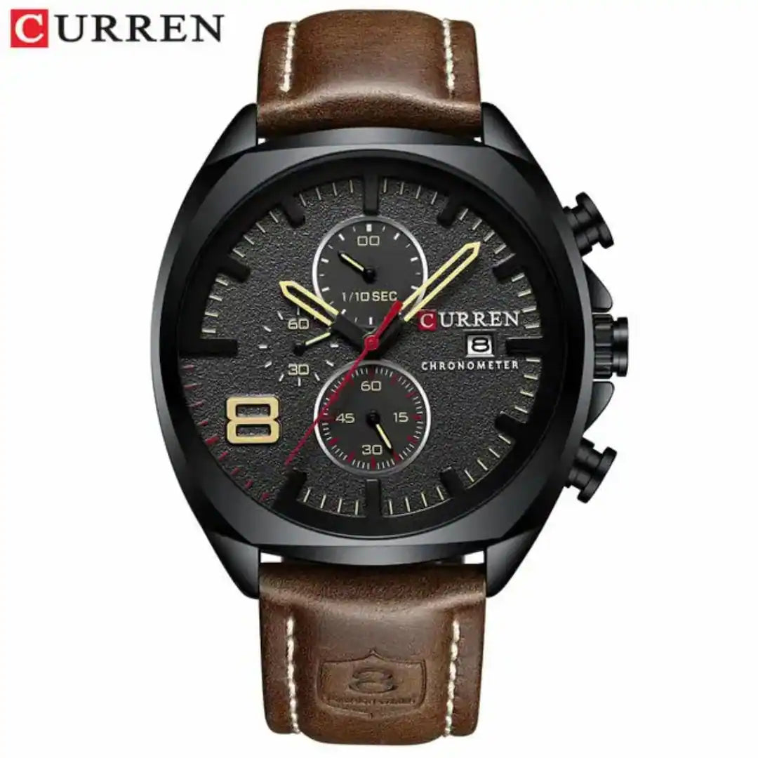 Reloj Curren 8324 Negro Café cronógrafo original para hombre en cuero