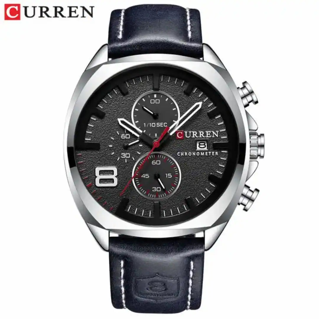 Reloj Curren 8324 Negro Negro cronógrafo original para hombre en cuero