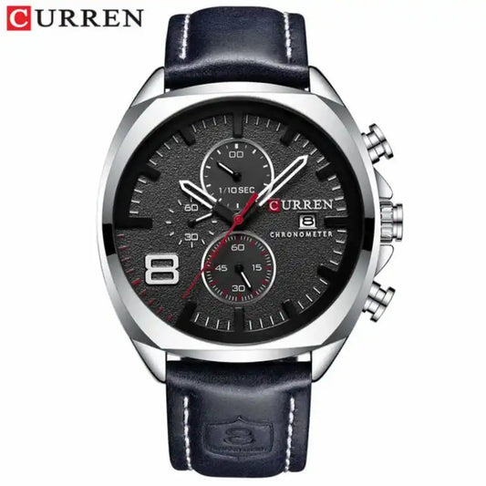 Reloj Curren 8324 Negro Negro cronógrafo original para hombre en cuero