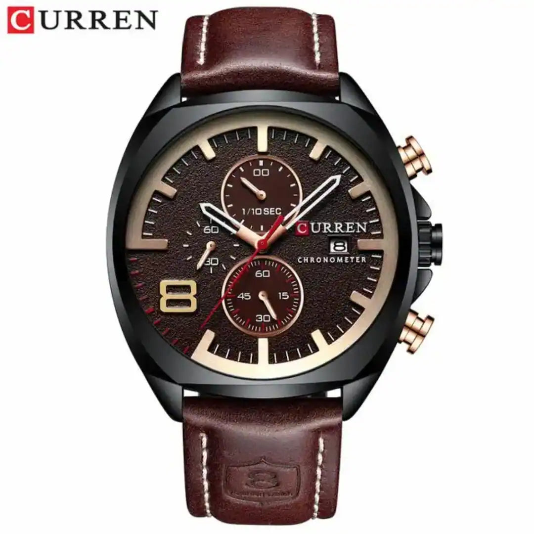 Reloj Curren 8324 café con vino tinto cronógrafo original para hombre cuero