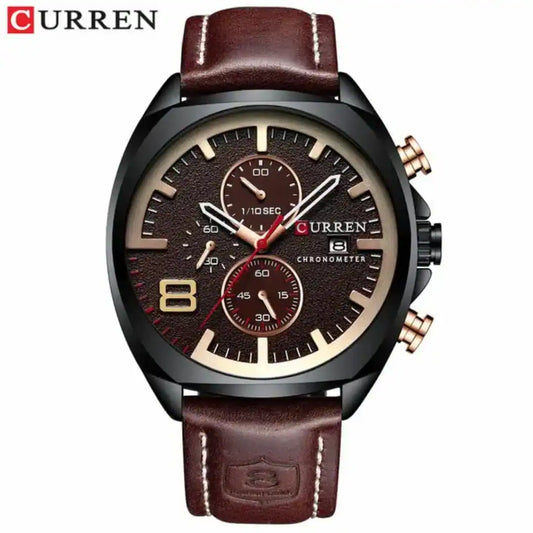 Reloj Curren 8324 café con vino tinto cronógrafo original para hombre cuero
