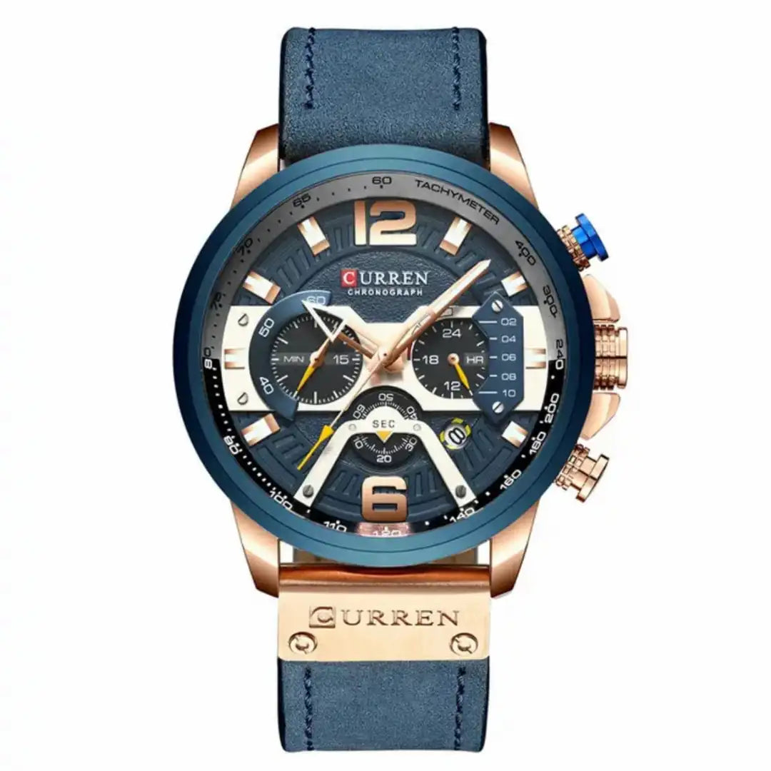 Reloj Curren 8329 Cobre Azul cronógrafo original para hombre Cuero