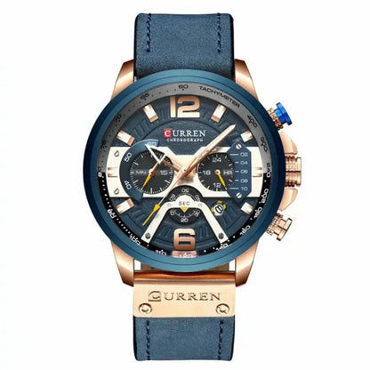 Reloj Curren 8329 Cobre Azul cronógrafo original para hombre Cuero