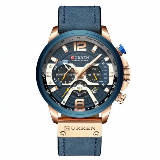 Reloj Curren 8329 Cobre Azul cronógrafo original para hombre Cuero