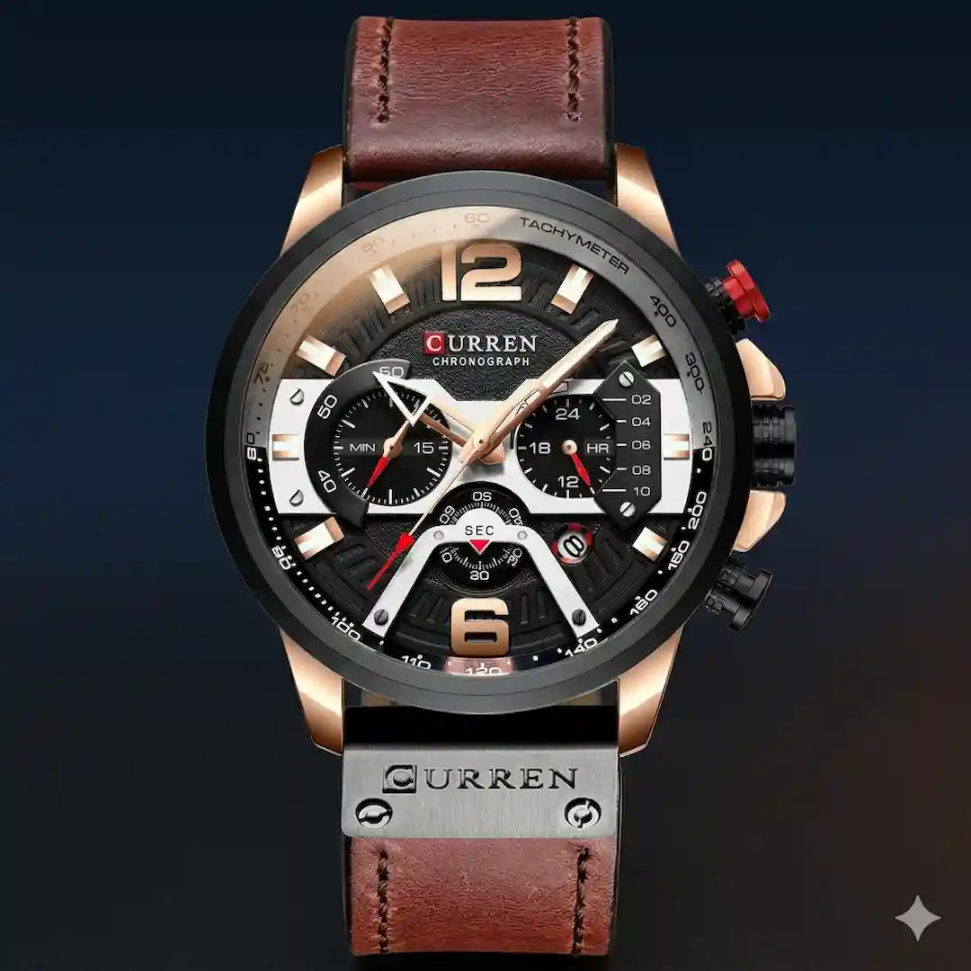 Reloj Curren 8329 Cobre Café cronógrafo original para hombre cuero