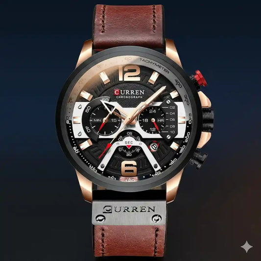 Reloj Curren 8329 Cobre Café cronógrafo original para hombre cuero