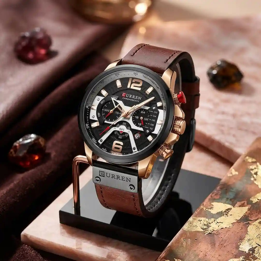 Reloj Curren 8329 Cobre Café cronógrafo presentación de lujo para hombre