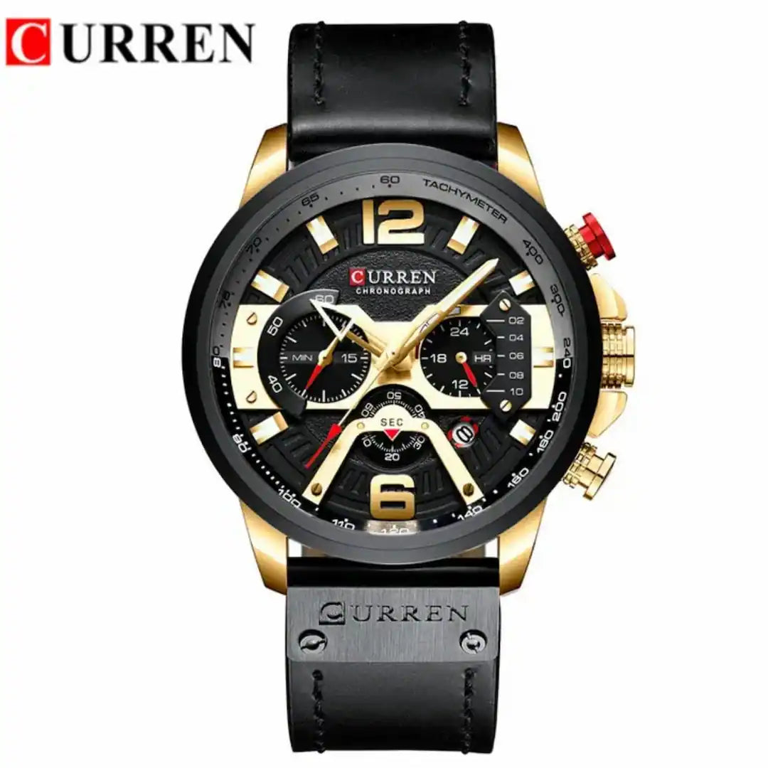 Reloj Curren 8329 Dorado Negro cronógrafo original para hombre en cuero