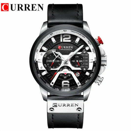 Reloj Curren 8329 Plata Negro cronógrafo original para hombre cuero