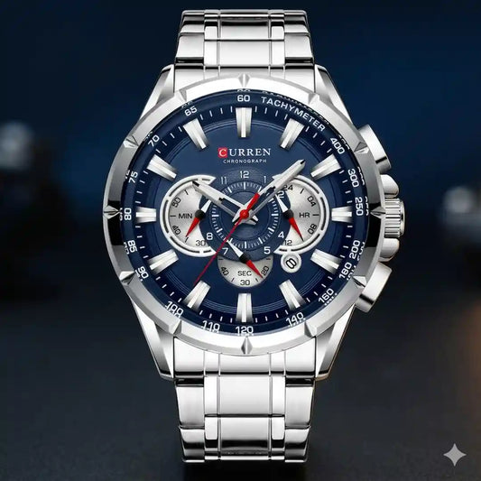Reloj Curren 8363 Plata Azul cronógrafo original para hombre acero inoxidable