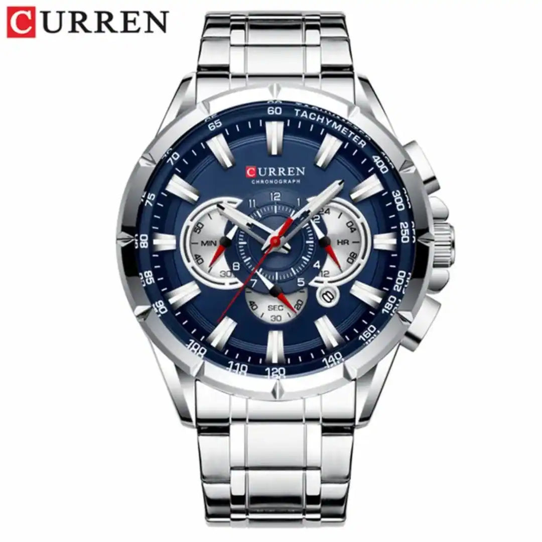 Reloj Curren 8363 Plata Azul cronógrafo original para hombre acero inoxidable