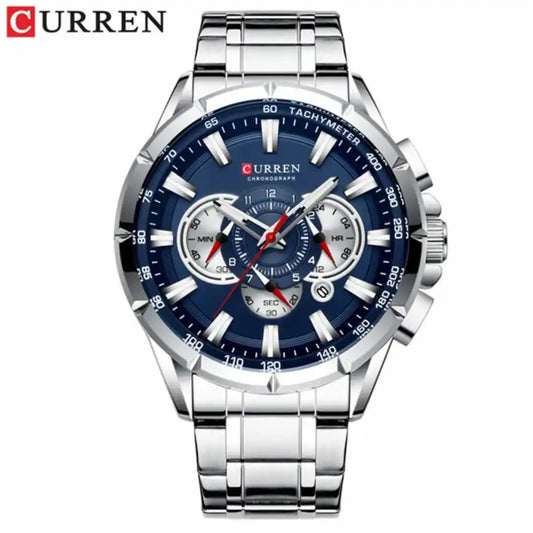 Reloj Curren 8363 Plata Azul cronógrafo original para hombre acero inoxidable