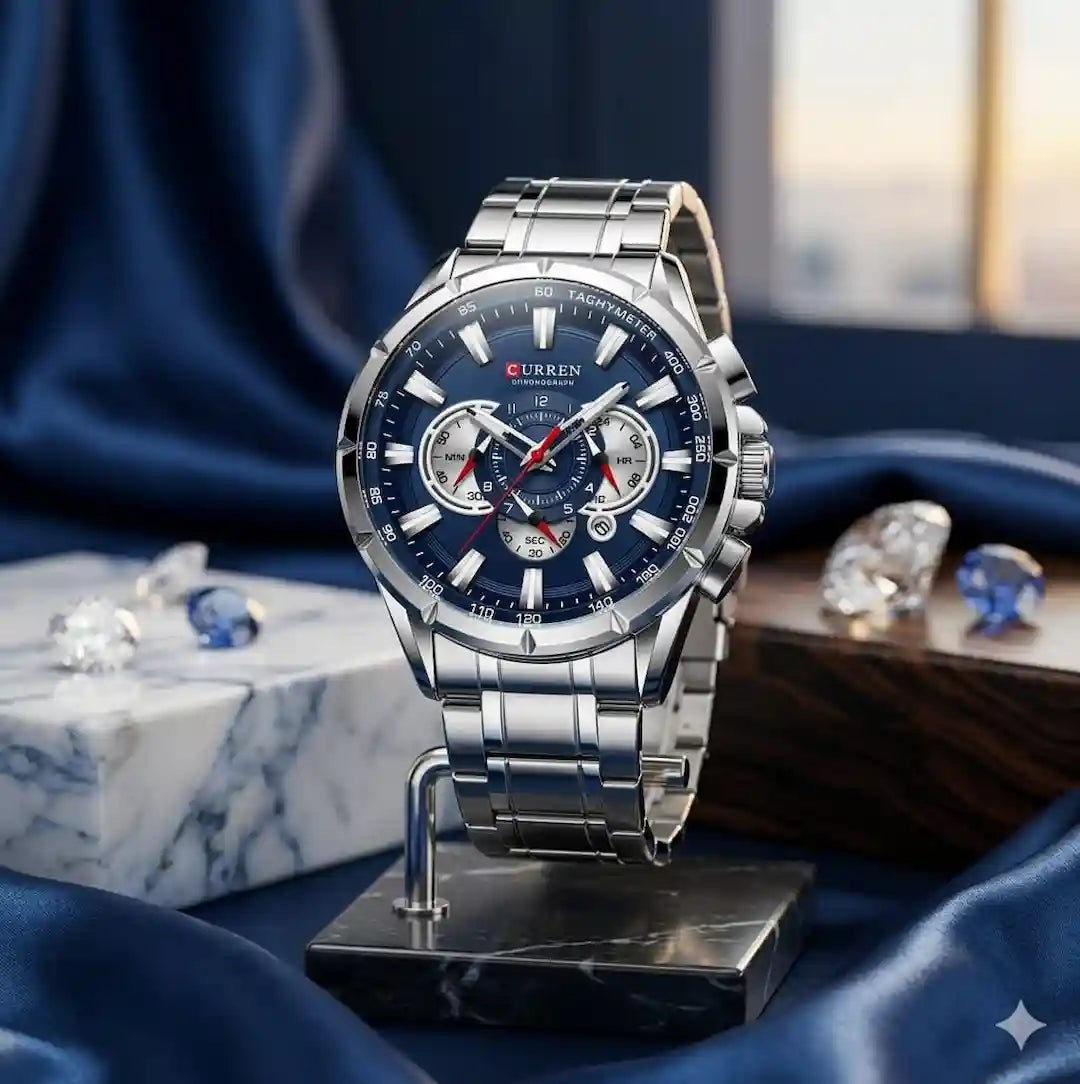 Reloj Curren 8363 Plata Azul cronógrafo presentación de lujo para hombre