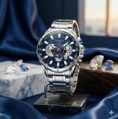 Reloj Curren 8363 Plata Azul cronógrafo presentación de lujo para hombre