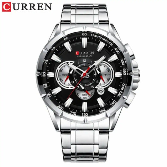 Reloj Curren 8363 Plata Negro cronógrafo original para hombre acero inoxidable