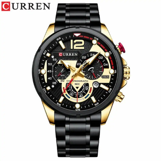 Reloj Curren 8395 Dorado Negro cronógrafo original para hombre acero inoxidable