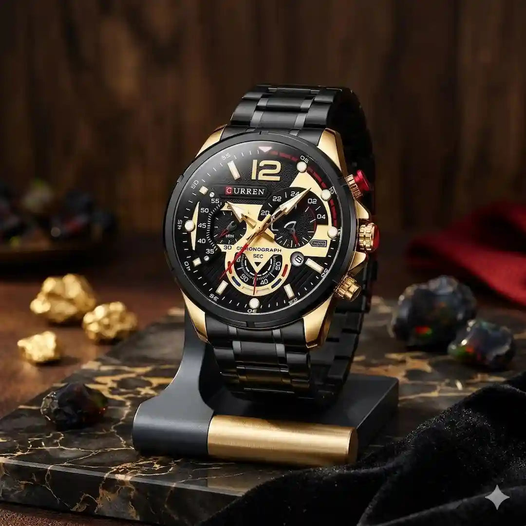 Reloj Curren 8395 Dorado Negro cronógrafo presentación de lujo para hombre