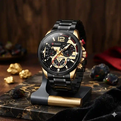 Reloj Curren 8395 Dorado Negro cronógrafo presentación de lujo para hombre
