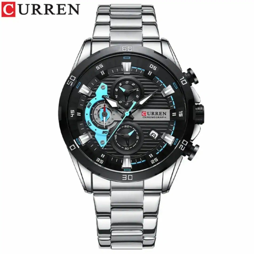 Reloj Curren 8402 Plata Azul cronógrafo original para hombre acero inoxidable