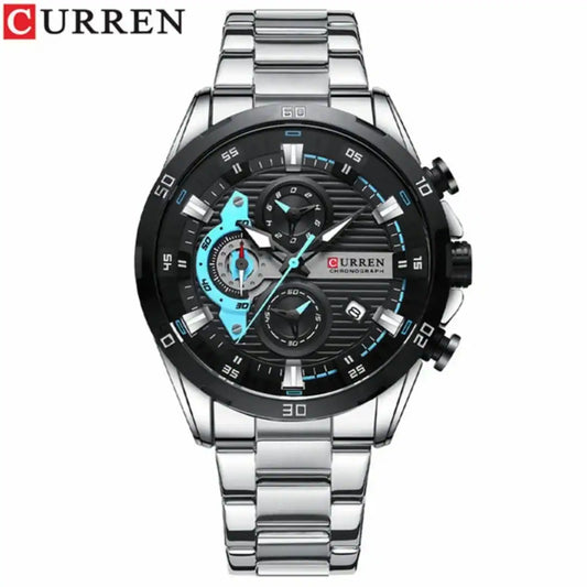 Reloj Curren 8402 Plata Azul cronógrafo original para hombre acero inoxidable