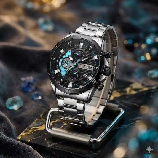 Reloj Curren 8402 Plata Azul cronógrafo presentación de lujo para hombre