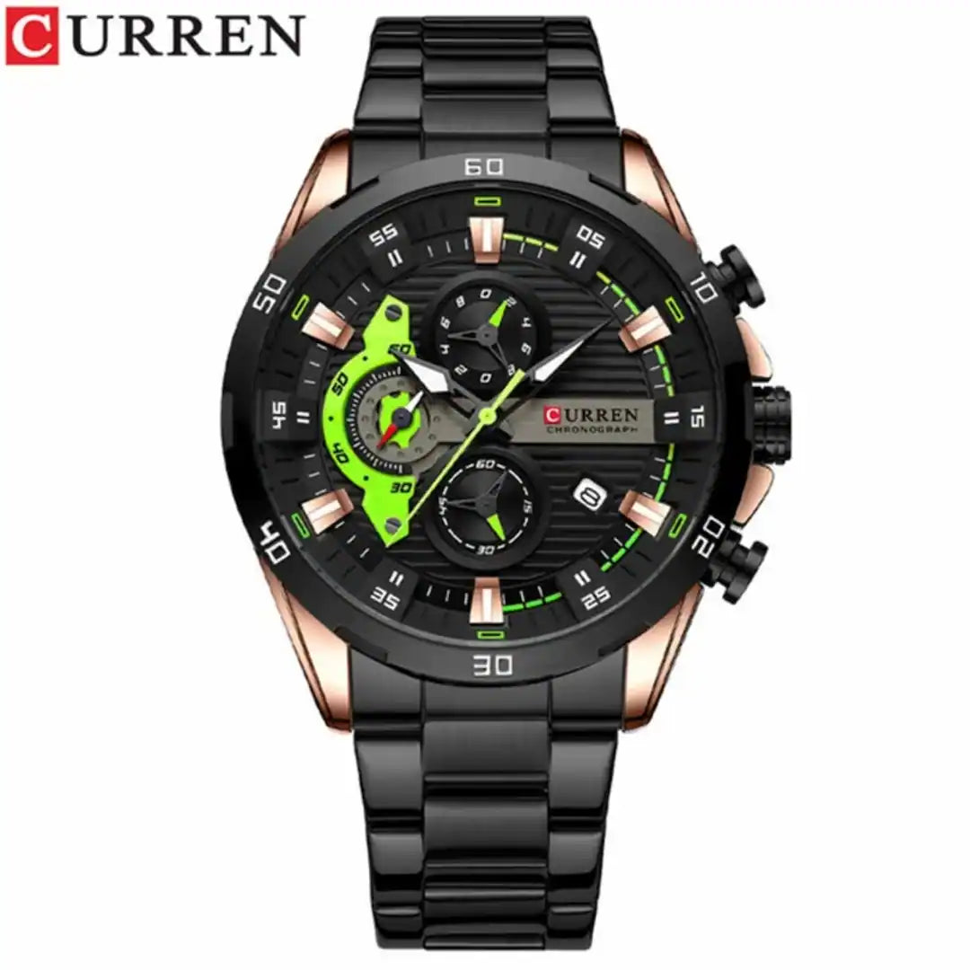 Reloj Curren 8402 Verde Fosforecente y negro cronógrafo original para hombre acero inoxidable